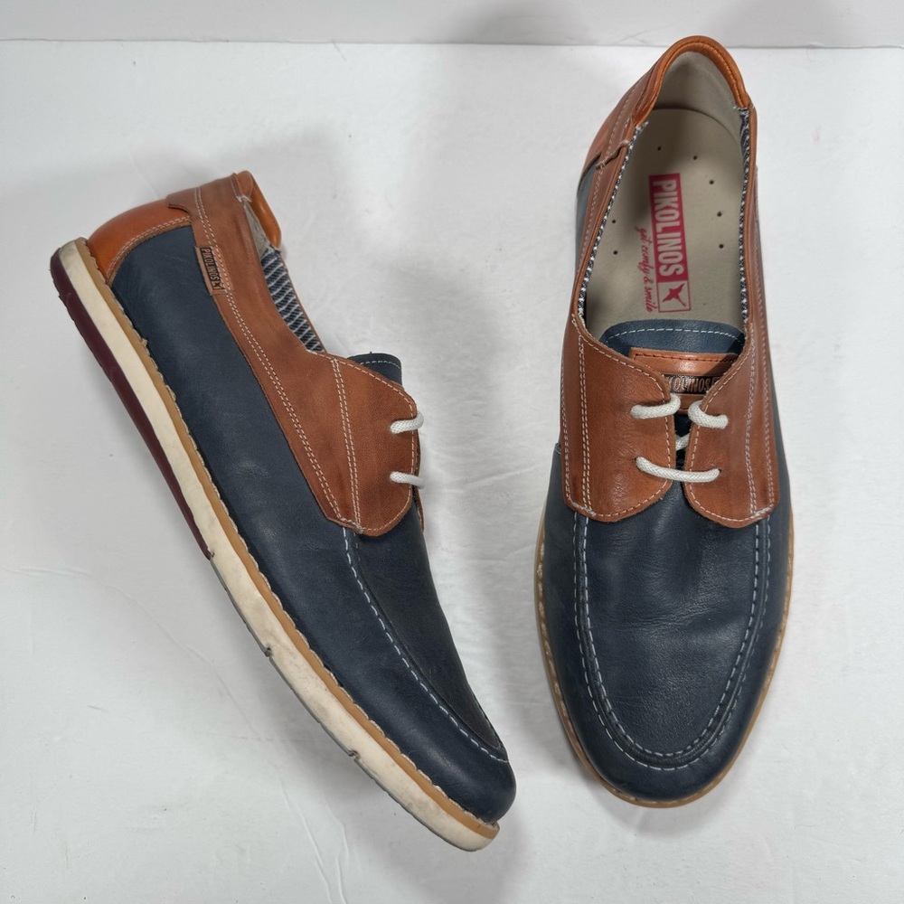 Pikolinos Jucar M4E-1035BFC1 Blue Brown Leather Boat Shoes Men Size 10